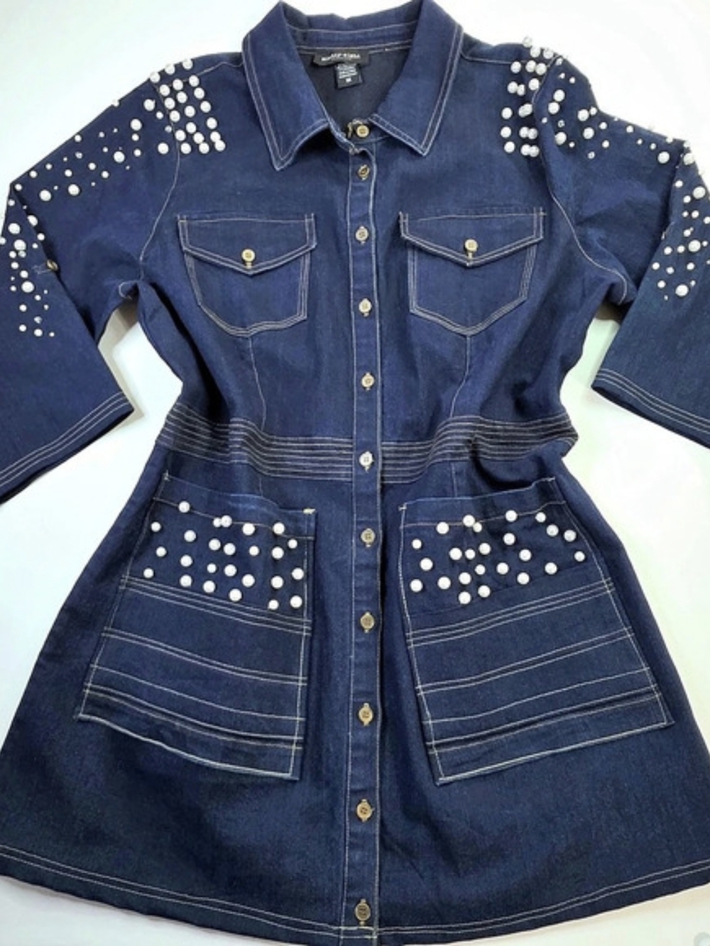 eighty-eight Studded Denim Mini Dress Blue 1X Like New